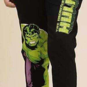 “Hulk graphic sweatpants for boys with bold Marvel illustration and Incredible Hulk text.