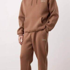 Brown cord set for men with hoodie and sweatpants minimalist streetwear outfit