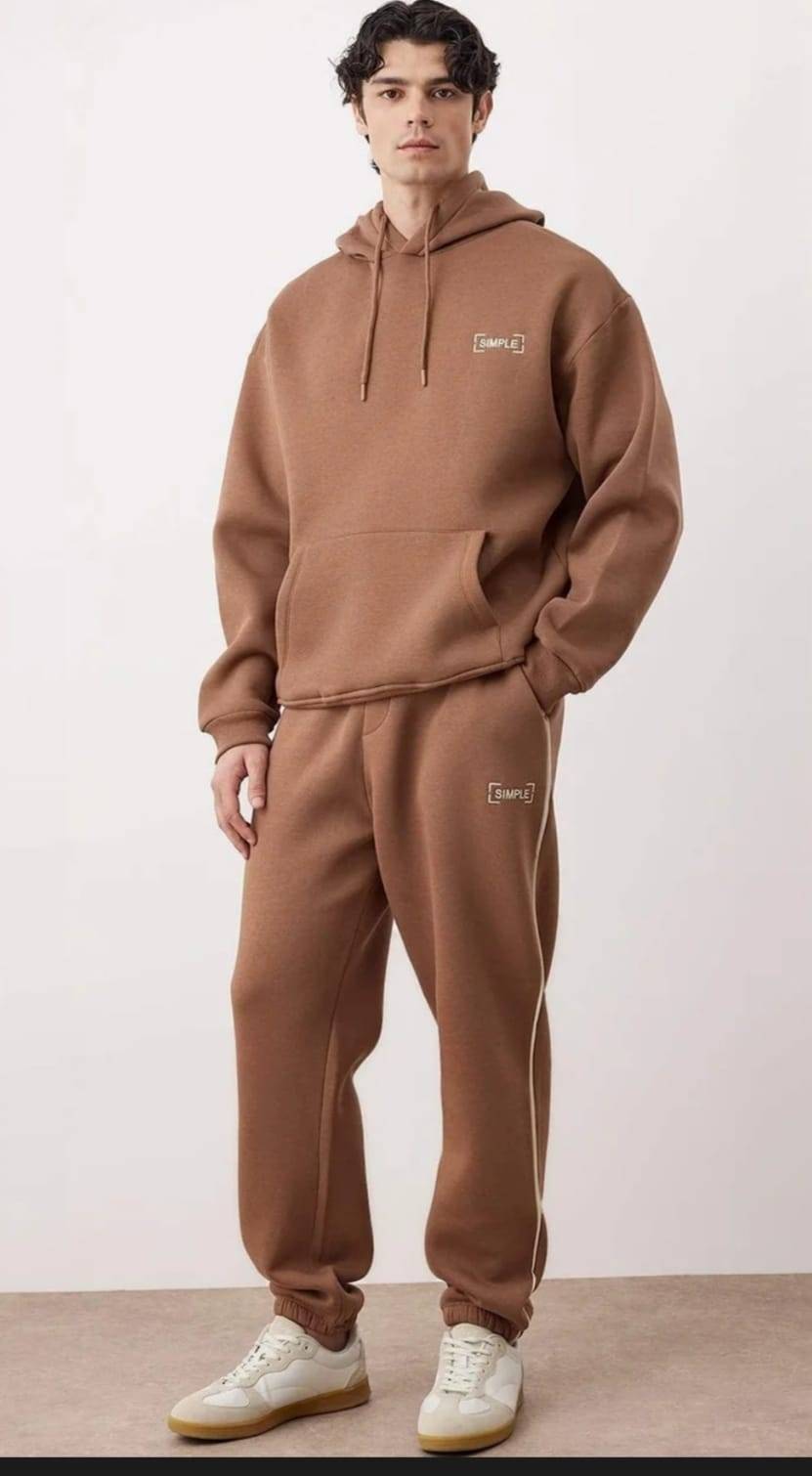 Brown cord set for men with hoodie and sweatpants minimalist streetwear outfit