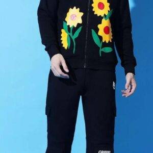 Black Griffel cord set with floral jacket and cargo pants bold streetwear outfit